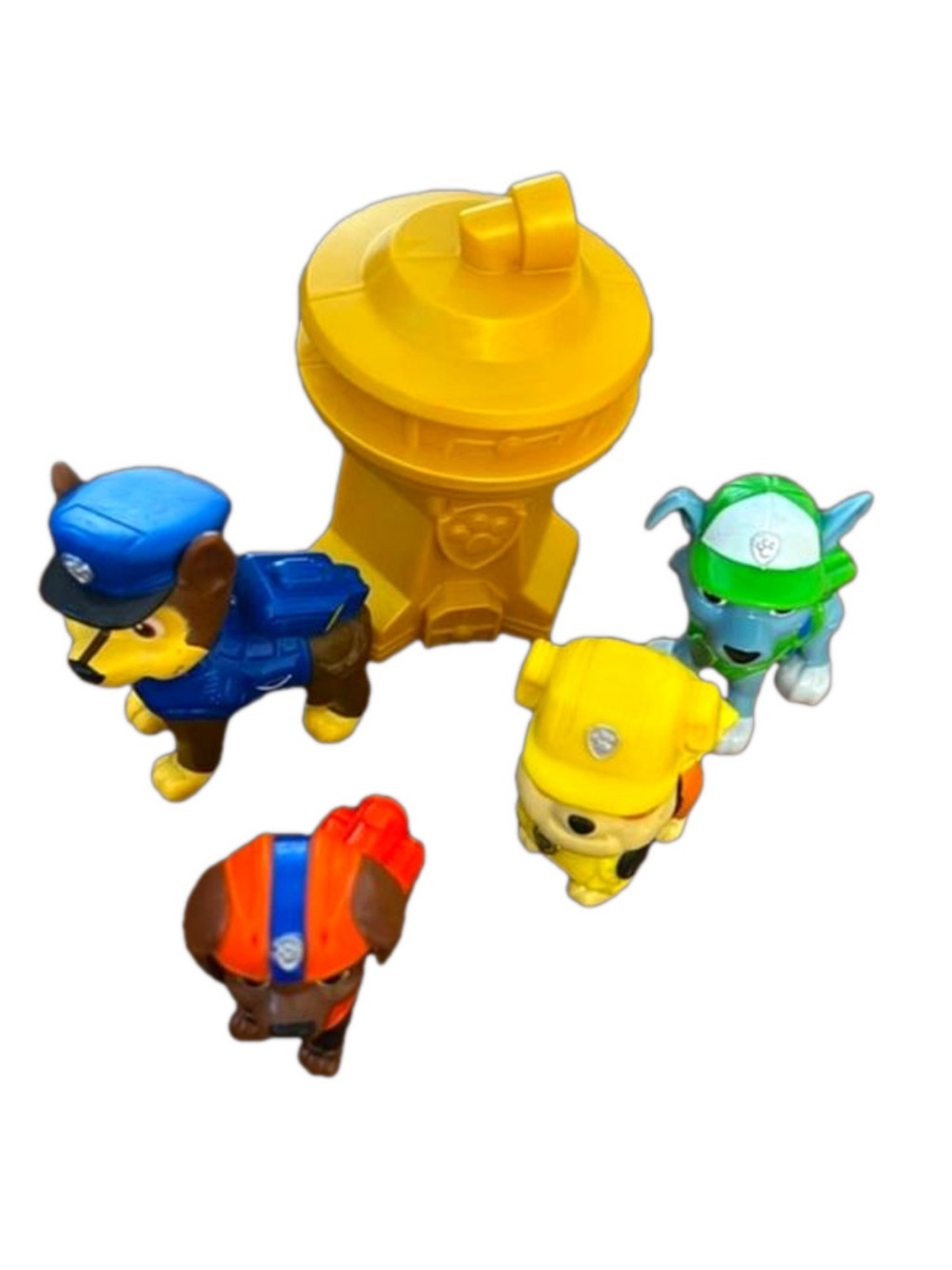 Paw Patrol Multicolor Rescue Pup Figures with Yellow Fire Hydrant EUC